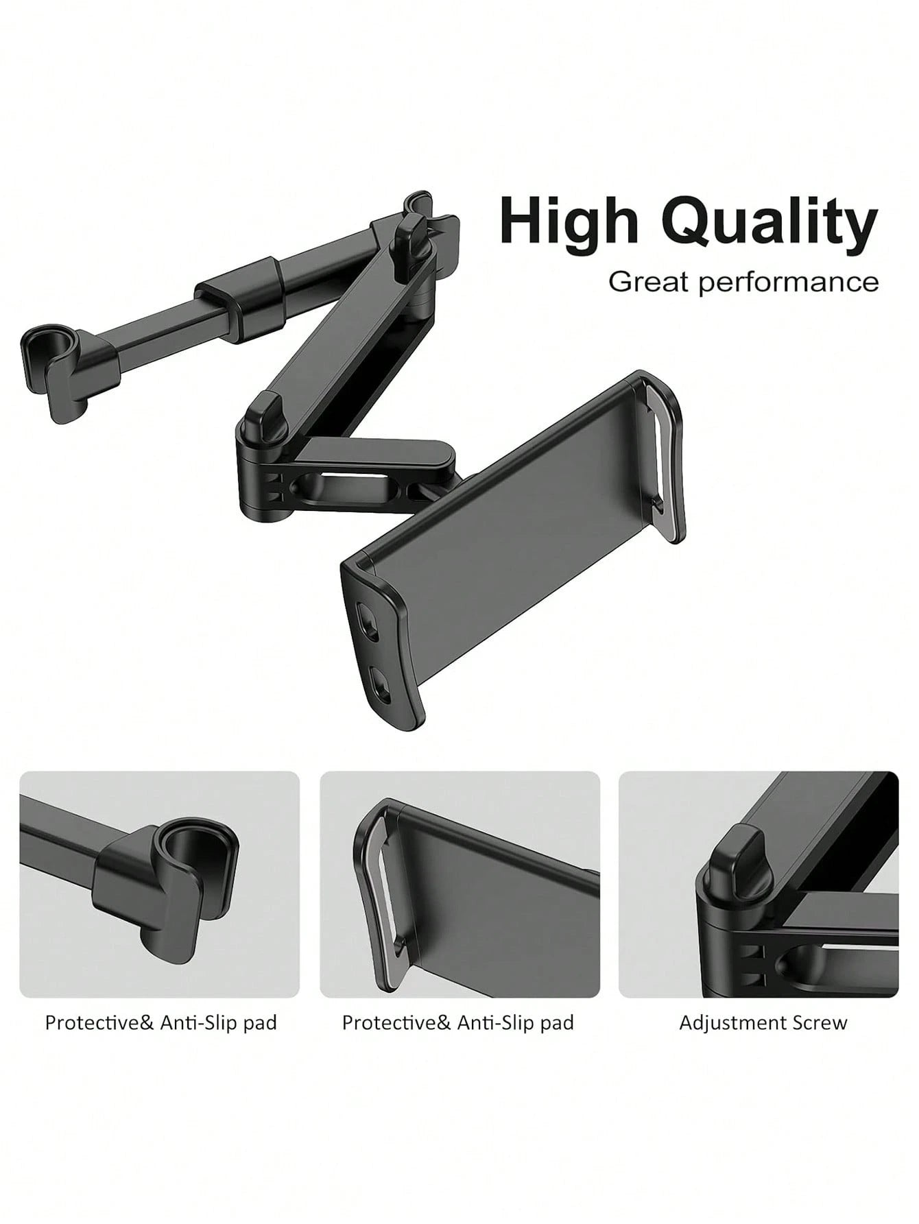 1 Pc For Kids Black 360° Rotating Adjustable Car Headrest Backseat Mount Holder Compatible With All 4"-11" Tablets, Cellphones, IPad Air Mini, Tabs Switch Road Trip Essentials