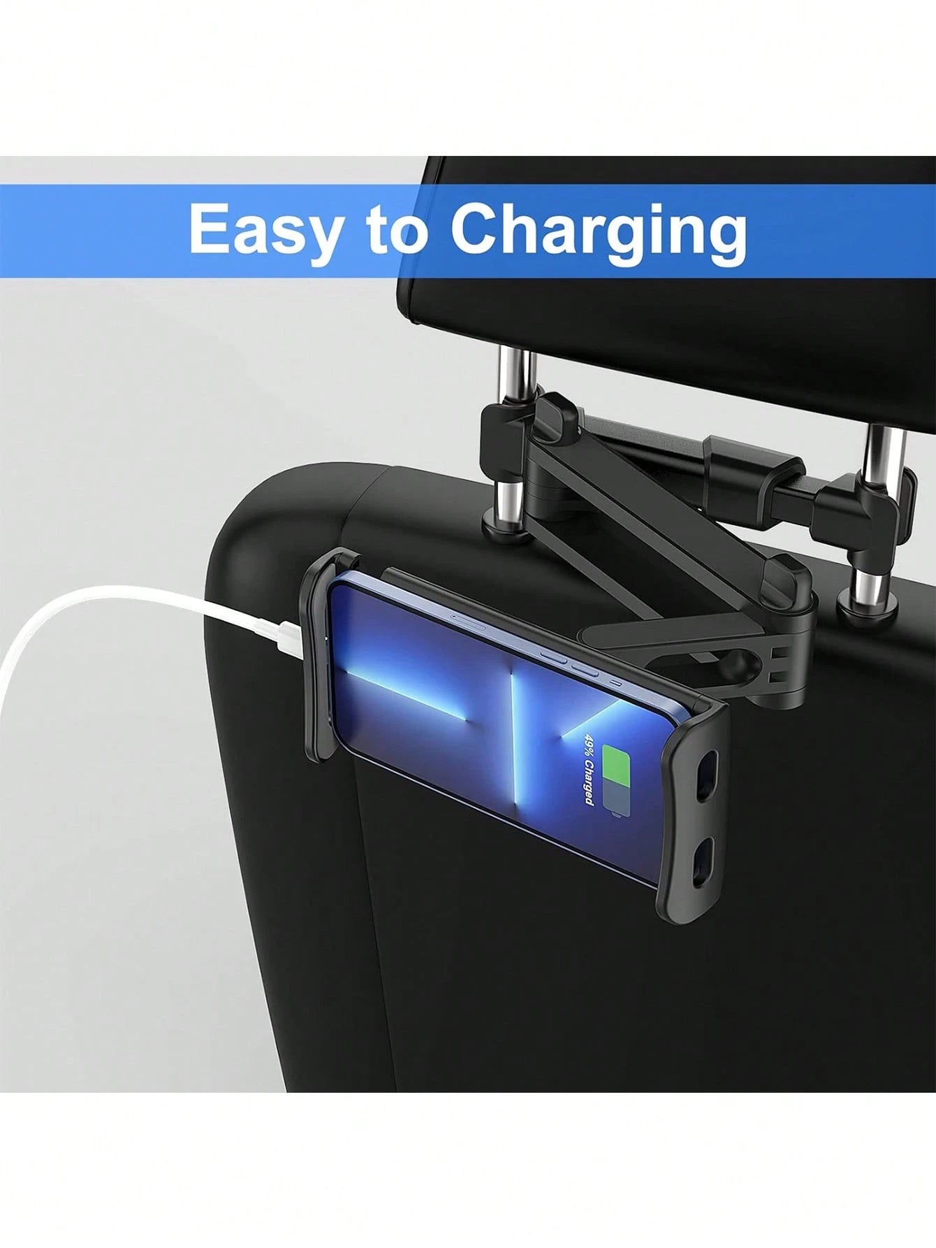 1 Pc For Kids Black 360° Rotating Adjustable Car Headrest Backseat Mount Holder Compatible With All 4"-11" Tablets, Cellphones, IPad Air Mini, Tabs Switch Road Trip Essentials