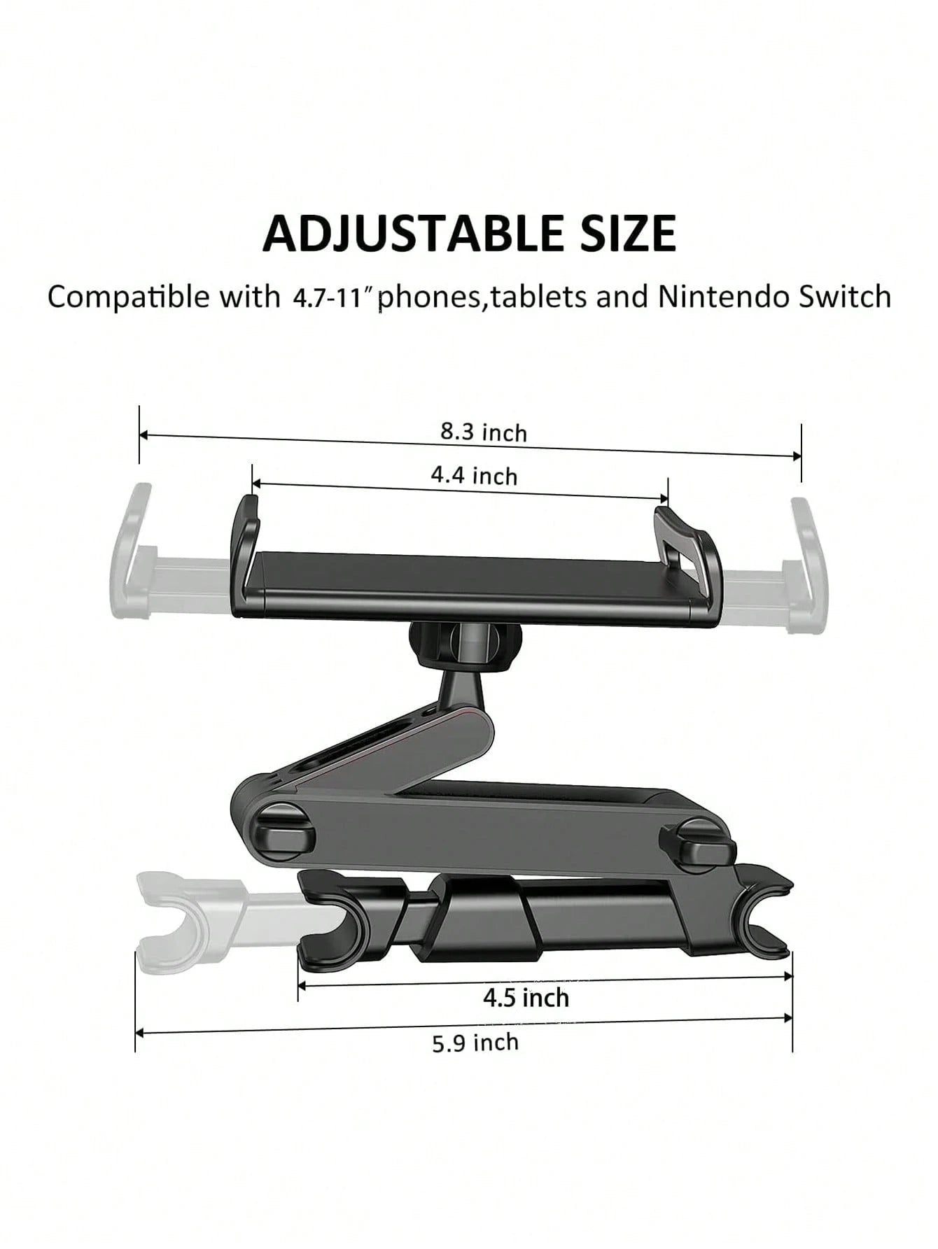 1 Pc For Kids Black 360° Rotating Adjustable Car Headrest Backseat Mount Holder Compatible With All 4"-11" Tablets, Cellphones, IPad Air Mini, Tabs Switch Road Trip Essentials