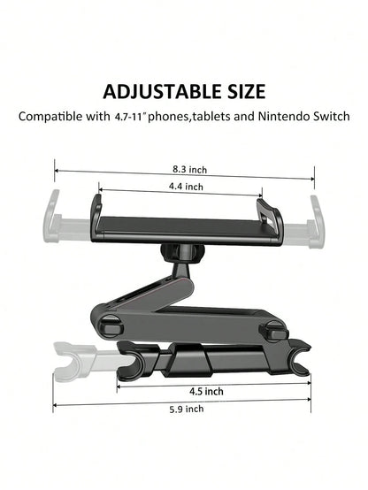 1 Pc For Kids Black 360° Rotating Adjustable Car Headrest Backseat Mount Holder Compatible With All 4"-11" Tablets, Cellphones, IPad Air Mini, Tabs Switch Road Trip Essentials