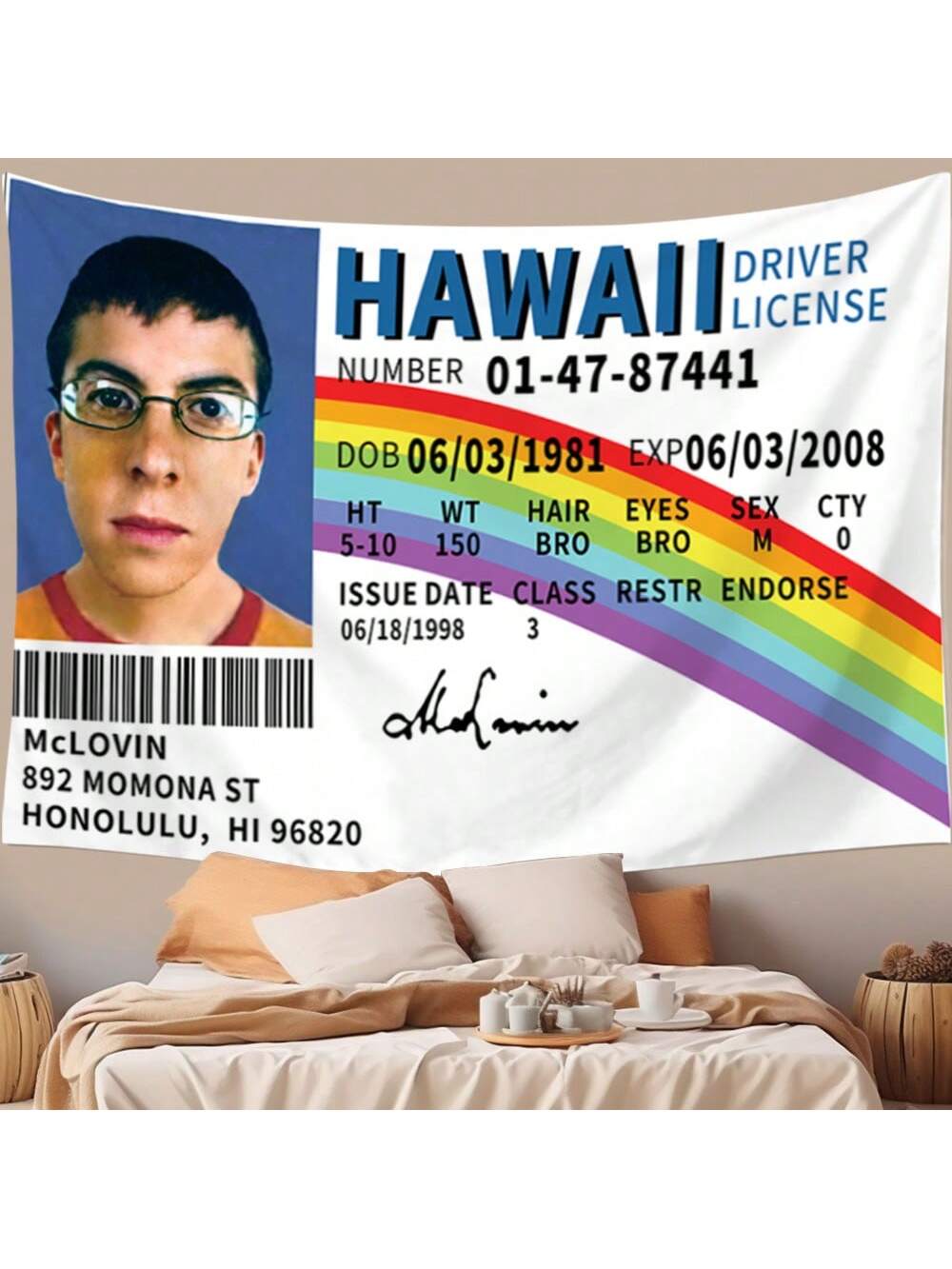 1 Pc Funny McLovin ID Flag Fake Driver License,Tapestry Banner Meme Tapestry With HD Printing,Cool Flags For College Dorm Room Decor And Bedroom Teen Gifts Birthday Graduation