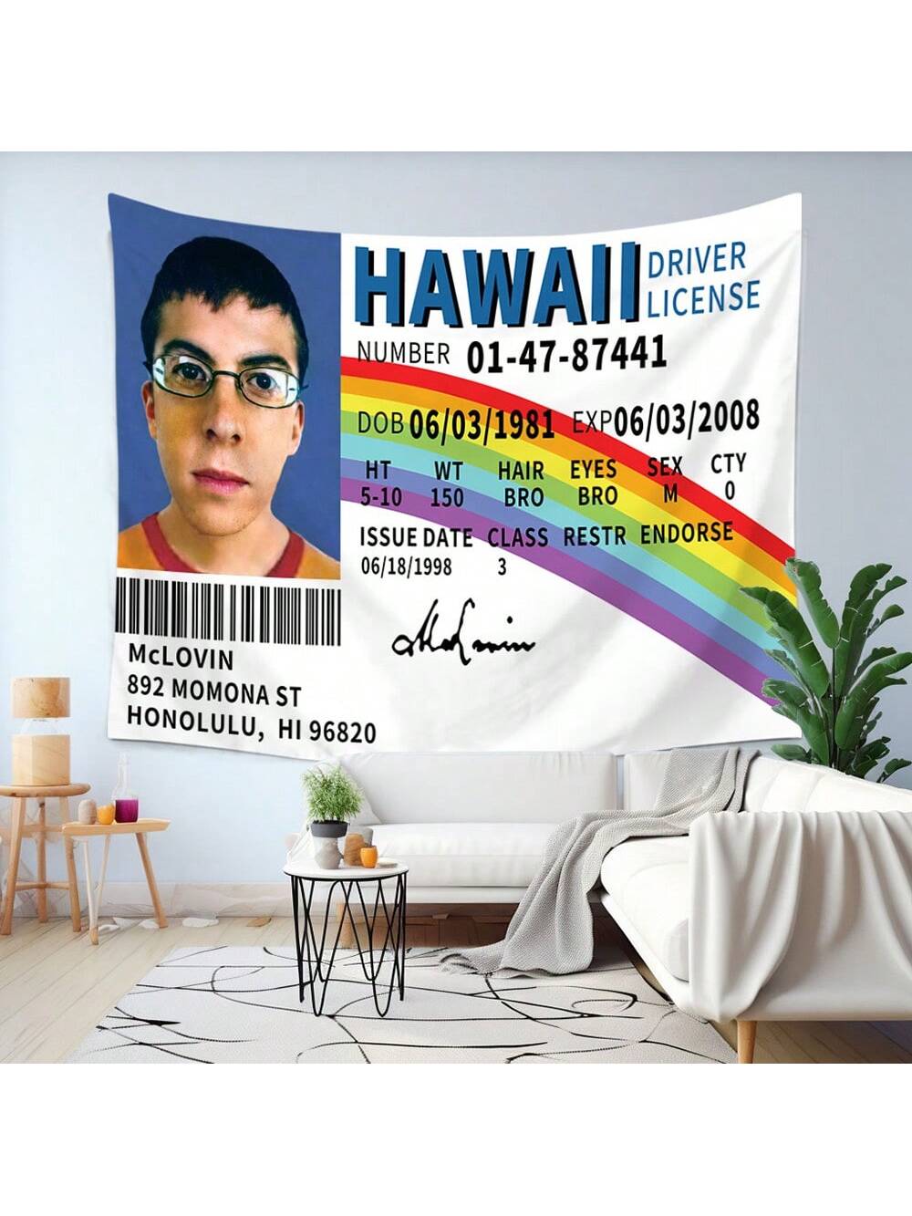 1 Pc Funny McLovin ID Flag Fake Driver License,Tapestry Banner Meme Tapestry With HD Printing,Cool Flags For College Dorm Room Decor And Bedroom Teen Gifts Birthday Graduation