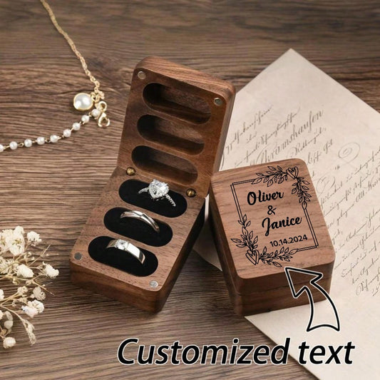 1 Pc Personalised Walnut Wood Flip Ring Box, Customized Engraved Wedding Ring Box, Engagement Ring Box, 3 Slots Ring Box, Ring Bearer Box, Anniversary, Proposal Ring Holder, Delicate Romance, Jewelry