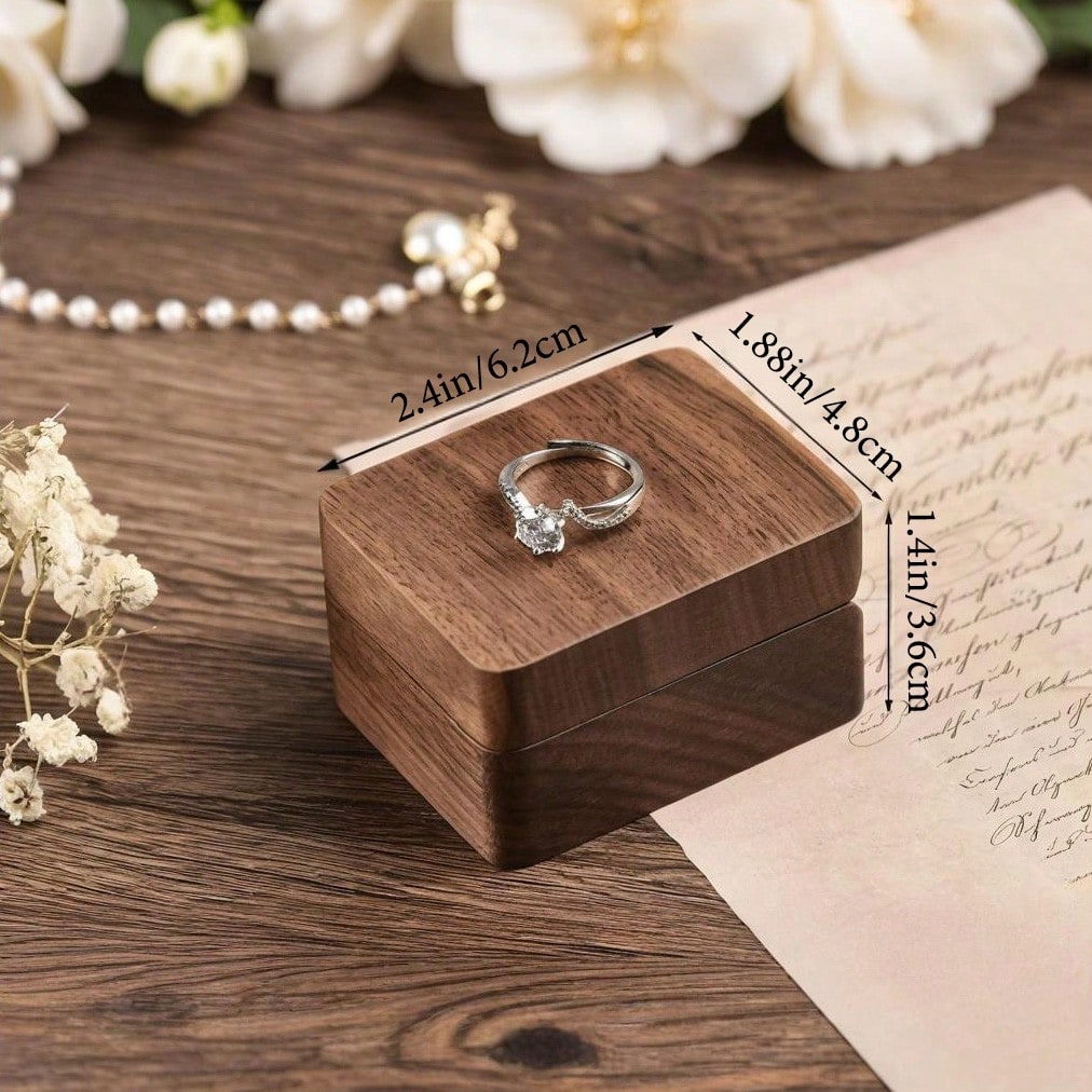 1 Pc Personalised Walnut Wood Flip Ring Box, Customized Engraved Wedding Ring Box, Engagement Ring Box, 3 Slots Ring Box, Ring Bearer Box, Anniversary, Proposal Ring Holder, Delicate Romance, Jewelry