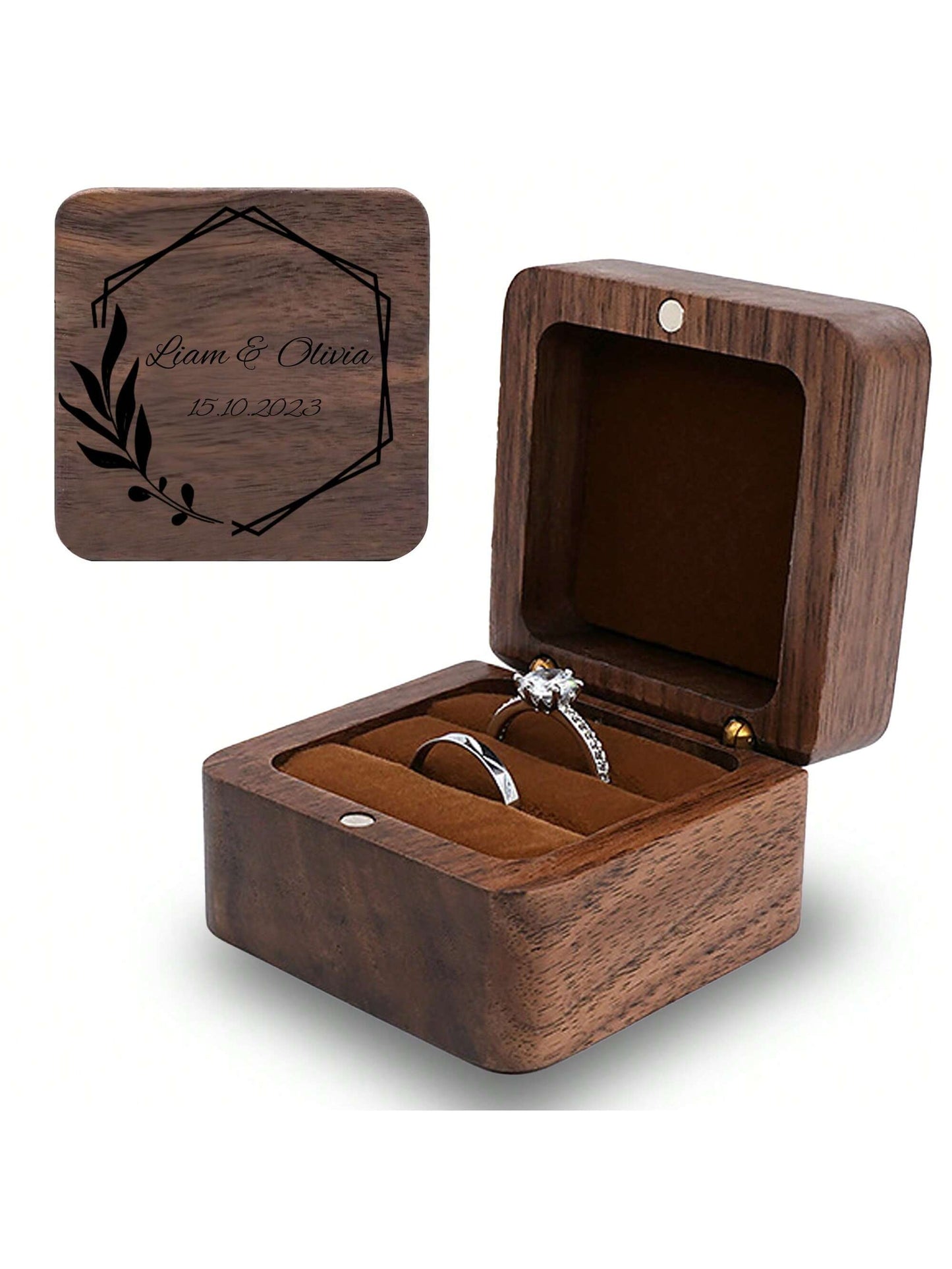 1 Pc Personalized Wooden Ring Box- Elegant Black Square Holder For Engagement/Wedding Rings Space-Saving Exquisite, Stylish, High-Quality, Vintage, Tidy Custom, Personalized, Unique Ideal Gifts For H