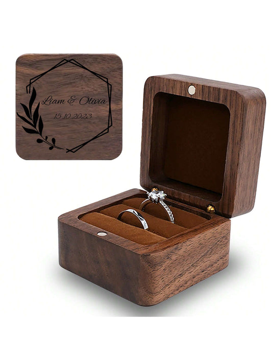 1 Pc Personalized Wooden Ring Box- Elegant Black Square Holder For Engagement/Wedding Rings Space-Saving Exquisite, Stylish, High-Quality, Vintage, Tidy Custom, Personalized, Unique Ideal Gifts For H