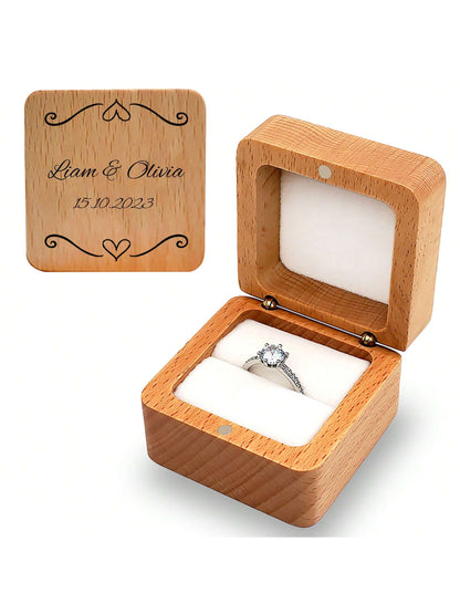 1 Pc Personalized Wooden Ring Box- Elegant Black Square Holder For Engagement/Wedding Rings Space-Saving Exquisite, Stylish, High-Quality, Vintage, Tidy Custom, Personalized, Unique Ideal Gifts For H
