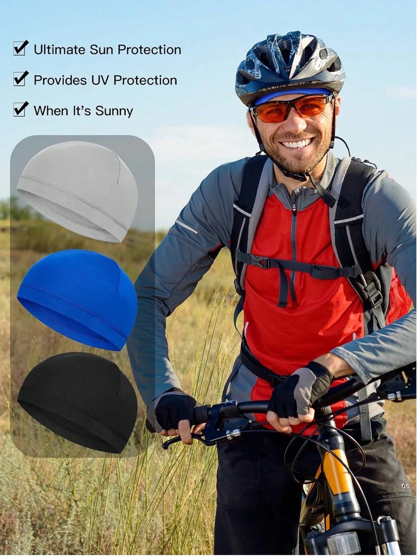 1 Pc Skull Caps Helmet Liner Sweat Wicking Cap Running Hats Cycling Skull Caps For Men Women,Suitable For Cycling And Riding Motorcycle