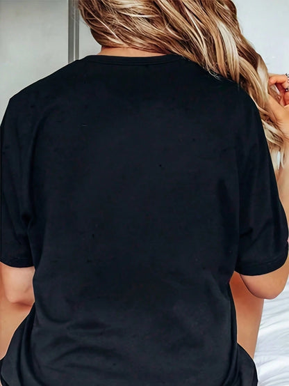 1 Pcs Western Graphic Print Women's Plus Size T-Shirt Funny Patterns, Comfortable And Stress-Free, Loose Fit, 100% Polyester Casual Crew Neck Top, 220g Machine Washable And Hand Washable