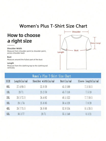 1 Pcs Western Graphic Print Women's Plus Size T-Shirt Funny Patterns, Comfortable And Stress-Free, Loose Fit, 100% Polyester Casual Crew Neck Top, 220g Machine Washable And Hand Washable