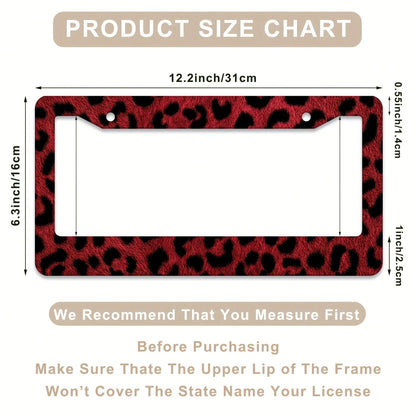 1 Piece, 12*6inch Red And Black Faux Fur Leopard Print, Aluminum License Plate Frame, Wear-Resistant And Waterproof, Universal For American Cars,Graduation Gifts,Car Decor,Car Acessesories Women,Car A