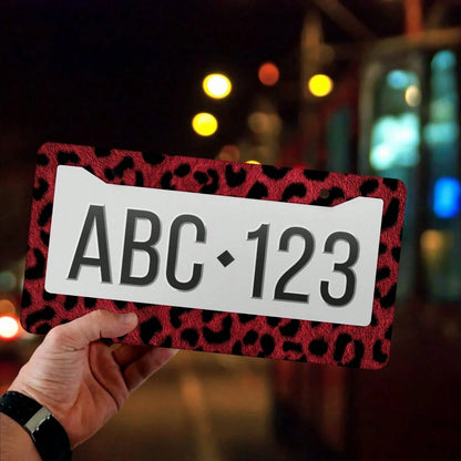 1 Piece, 12*6inch Red And Black Faux Fur Leopard Print, Aluminum License Plate Frame, Wear-Resistant And Waterproof, Universal For American Cars,Graduation Gifts,Car Decor,Car Acessesories Women,Car A