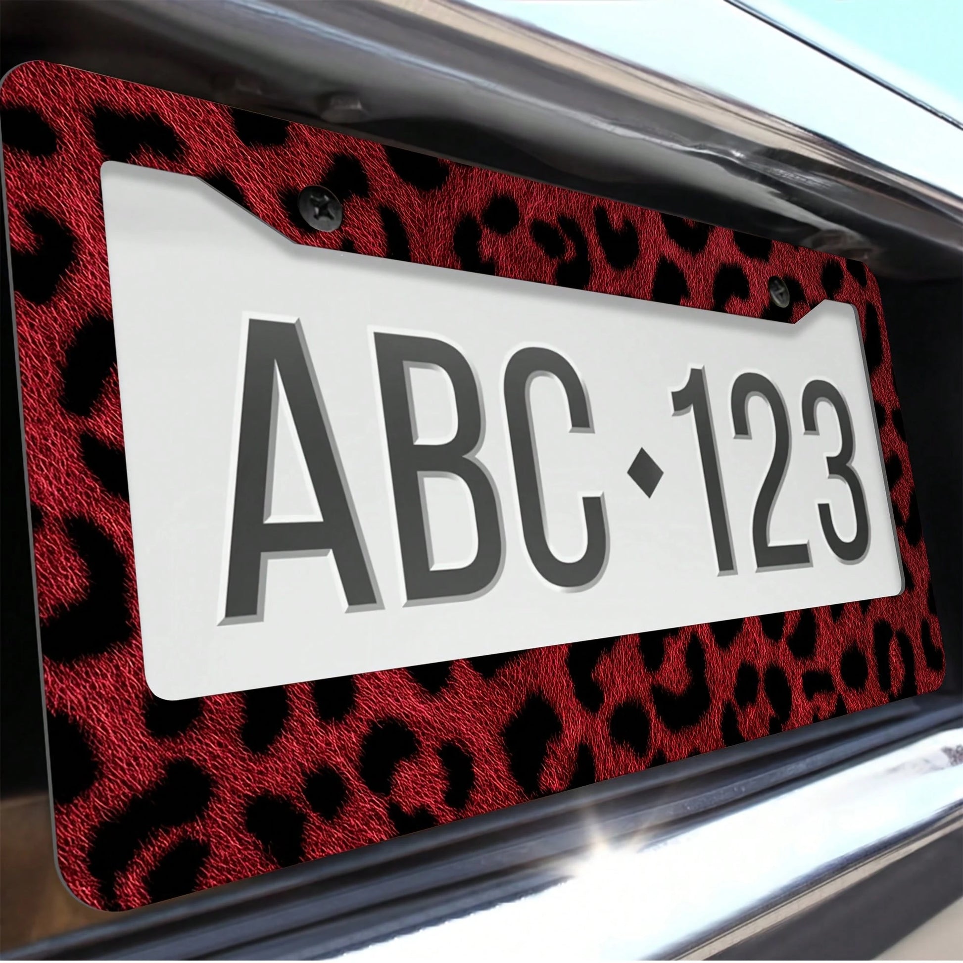 1 Piece, 12*6inch Red And Black Faux Fur Leopard Print, Aluminum License Plate Frame, Wear-Resistant And Waterproof, Universal For American Cars,Graduation Gifts,Car Decor,Car Acessesories Women,Car A