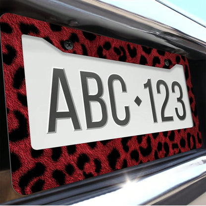 1 Piece, 12*6inch Red And Black Faux Fur Leopard Print, Aluminum License Plate Frame, Wear-Resistant And Waterproof, Universal For American Cars,Graduation Gifts,Car Decor,Car Acessesories Women,Car A