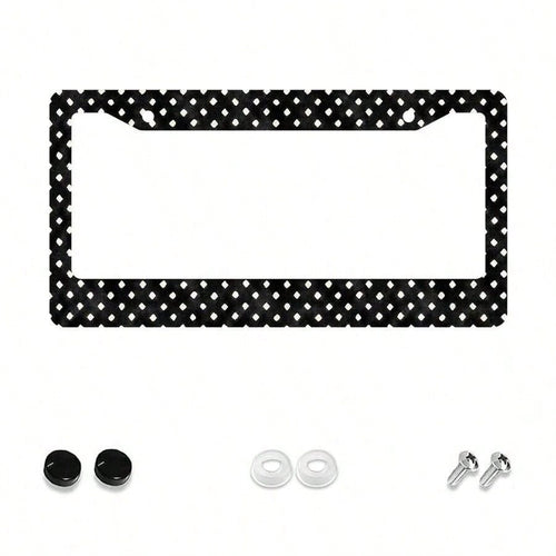 1 Piece Black And White Polka Dot Pattern 2-Hole License Plate Frame, Aluminum Material 6x12inch Includes Screw Set, Vintage Creative Car Decoration, Standard American License Plate Size,Car Decor,Car