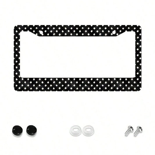 1 Piece Black And White Polka Dot Pattern 2-Hole License Plate Frame, Aluminum Material 6x12inch Includes Screw Set, Vintage Creative Car Decoration, Standard American License Plate Size,Car Decor,Car