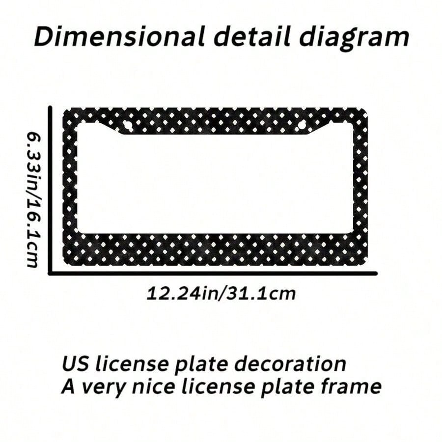 1 Piece Black And White Polka Dot Pattern 2-Hole License Plate Frame, Aluminum Material 6x12inch Includes Screw Set, Vintage Creative Car Decoration, Standard American License Plate Size,Car Decor,Car