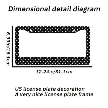 1 Piece Black And White Polka Dot Pattern 2-Hole License Plate Frame, Aluminum Material 6x12inch Includes Screw Set, Vintage Creative Car Decoration, Standard American License Plate Size,Car Decor,Car
