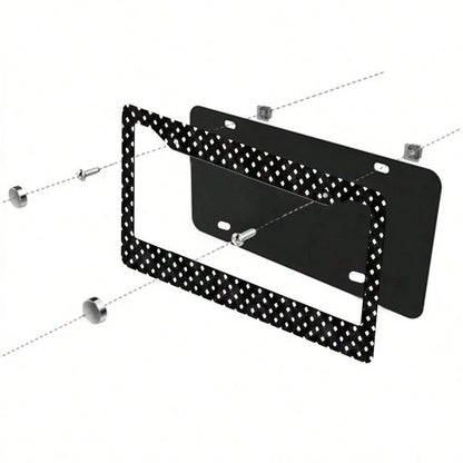 1 Piece Black And White Polka Dot Pattern 2-Hole License Plate Frame, Aluminum Material 6x12inch Includes Screw Set, Vintage Creative Car Decoration, Standard American License Plate Size,Car Decor,Car