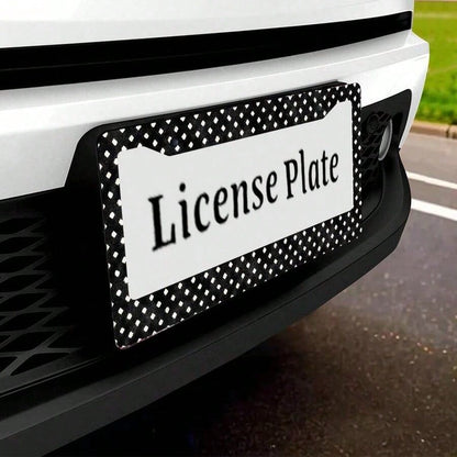 1 Piece Black And White Polka Dot Pattern 2-Hole License Plate Frame, Aluminum Material 6x12inch Includes Screw Set, Vintage Creative Car Decoration, Standard American License Plate Size,Car Decor,Car