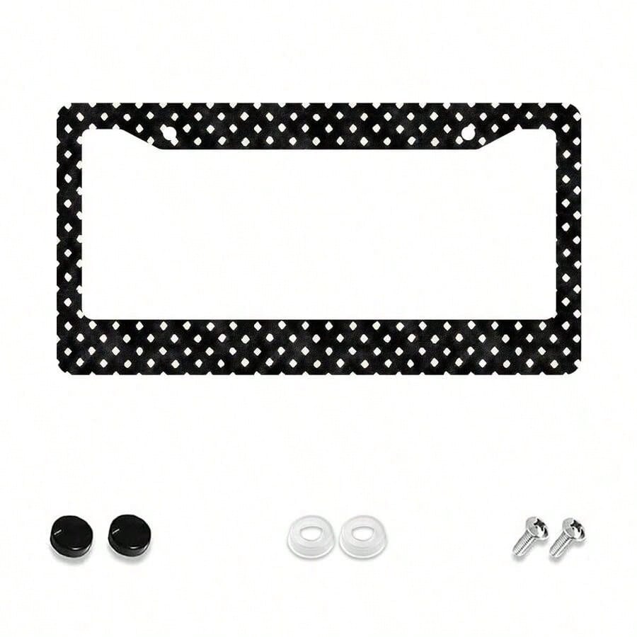 1 Piece Black And White Polka Dot Pattern 2-Hole License Plate Frame, Aluminum Material 6x12inch Includes Screw Set, Vintage Creative Car Decoration, Standard American License Plate Size,Car Decor,Car