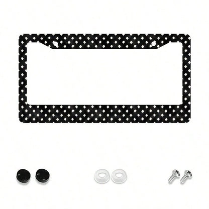 1 Piece Black And White Polka Dot Pattern 2-Hole License Plate Frame, Aluminum Material 6x12inch Includes Screw Set, Vintage Creative Car Decoration, Standard American License Plate Size,Car Decor,Car