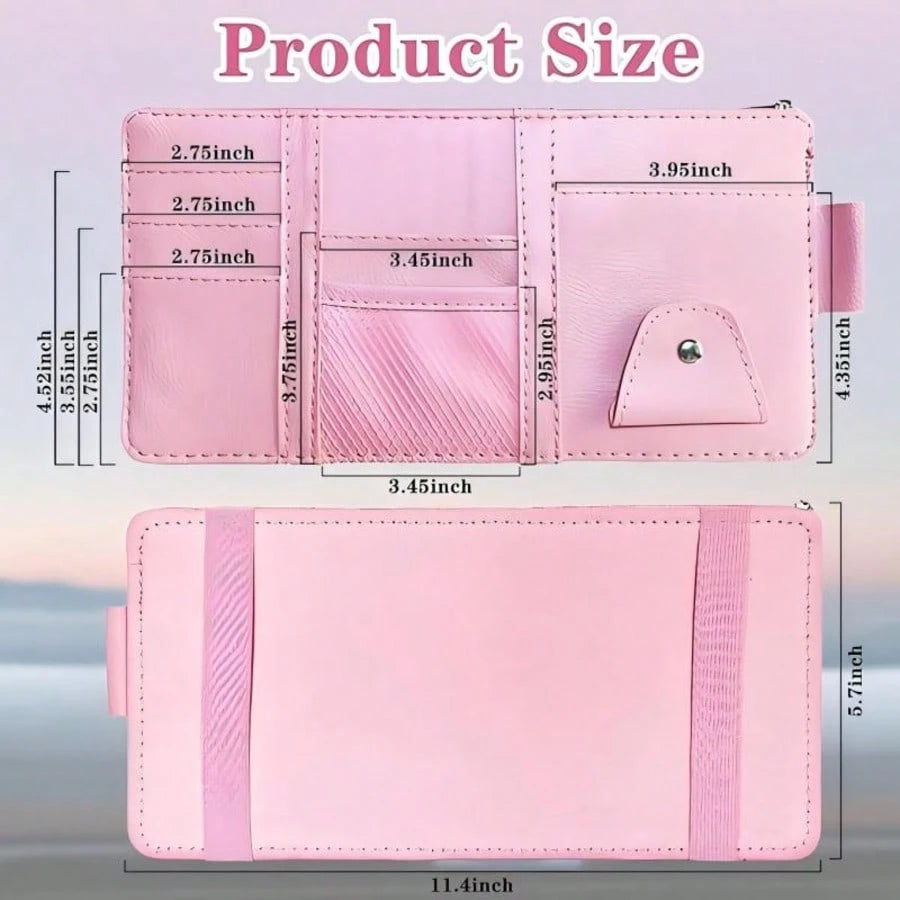 1-Piece Car Sun Visor Storage Bag/Eyeglass Clip- Multi-Functional Sun Visor Storage Bag With Zipper Design, Suitable For Sunglasses, Cards, Pens, Documents, Car Receipts, ID Cards, Truck Sun Visor St