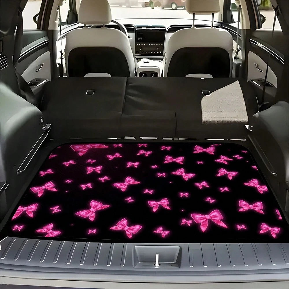 1-Piece Romantic Pink Heart-Shaped Bow Car Trunk Mat, Suitable For SUVs, Sedans, And Hatchbacks- A Cute Car Interior Accessory For Family Outings And Shopping