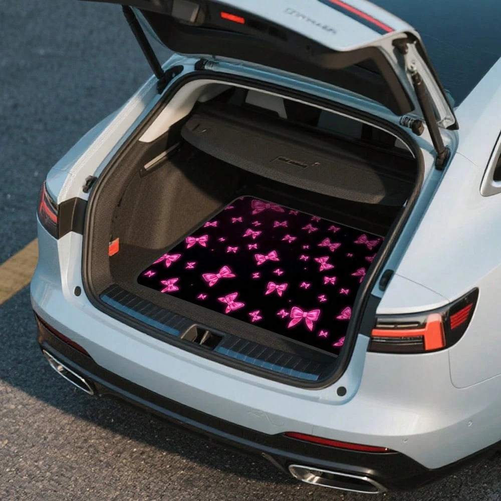 1-Piece Romantic Pink Heart-Shaped Bow Car Trunk Mat, Suitable For SUVs, Sedans, And Hatchbacks- A Cute Car Interior Accessory For Family Outings And Shopping