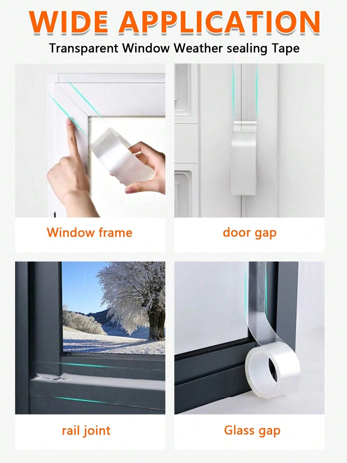 1 Roll Transparent High-Adhesion Waterproof Windproof Sealing Tape, Strong Adhesive, Window Sealing Strip, Cold-Proof, For Home Kitchen And Bathroom, Door And Window Sealing, Table And Chair Edges, HV
