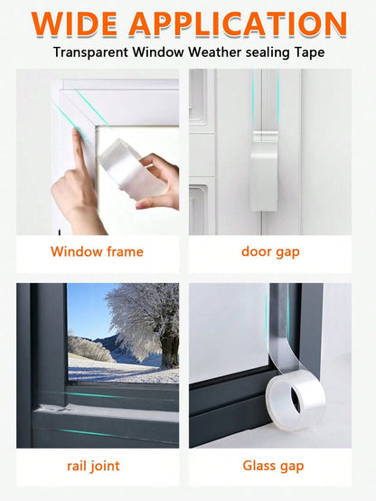 1 Roll Transparent High-Adhesion Waterproof Windproof Sealing Tape, Strong Adhesive, Window Sealing Strip, Cold-Proof, For Home Kitchen And Bathroom, Door And Window Sealing, Table And Chair Edges, HV