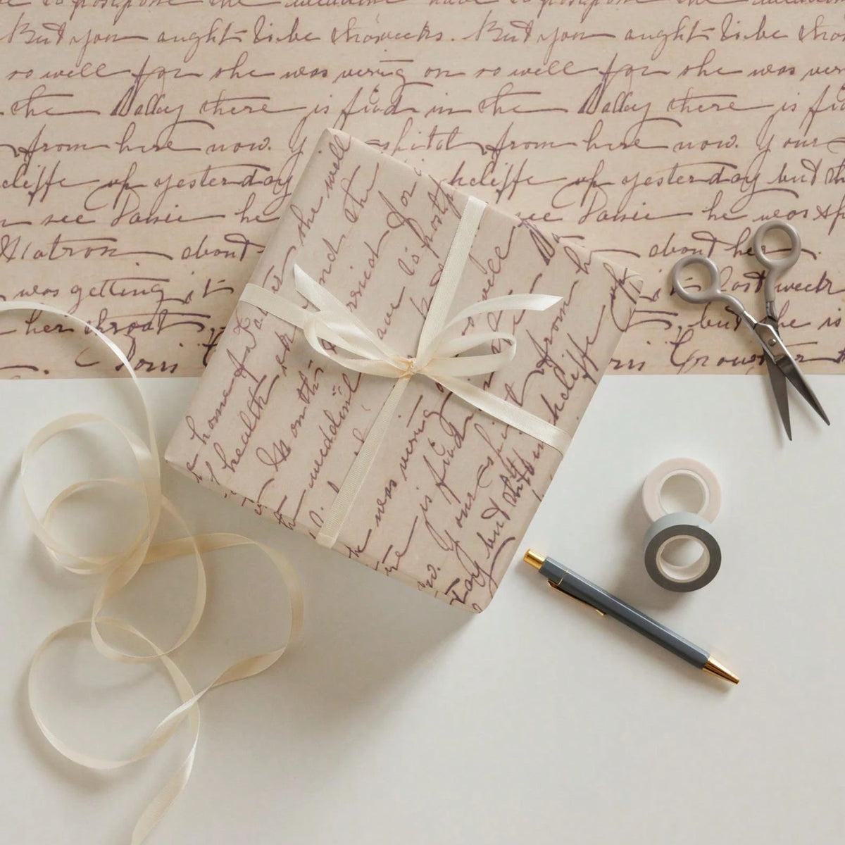 1 Roll Vintage-Inspired Handwritten Script Gift Wrap Set Wrapping Paper Sheets R For Wedding, Birthday, Baby Shower, Holiday Gifts & DIY Crafts-58 X22 Inches