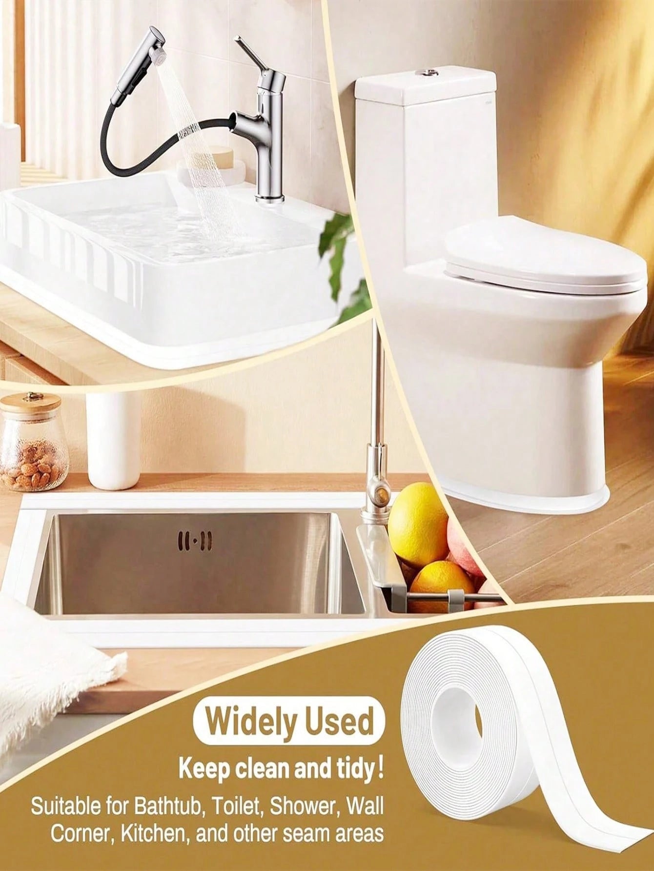 1 Roll White Floor Sealing Tape/Sealing Strip/Waterproof Sealant Tape, PVC Waterproof Sealing Strip, Decorative Self-Adhesive Caulking Tape, Caulking Sealant Tape, Self-Adhesive Sink & Stove Gap Seali