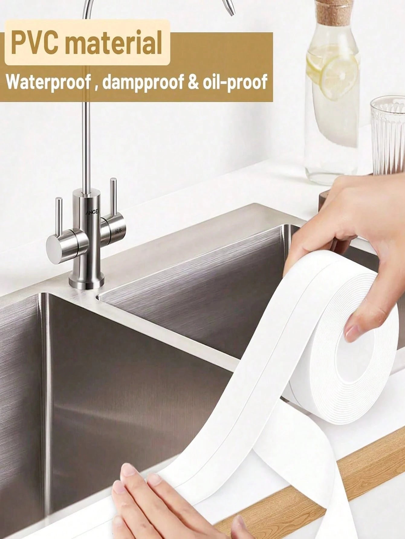 1 Roll White Floor Sealing Tape/Sealing Strip/Waterproof Sealant Tape, PVC Waterproof Sealing Strip, Decorative Self-Adhesive Caulking Tape, Caulking Sealant Tape, Self-Adhesive Sink & Stove Gap Seali