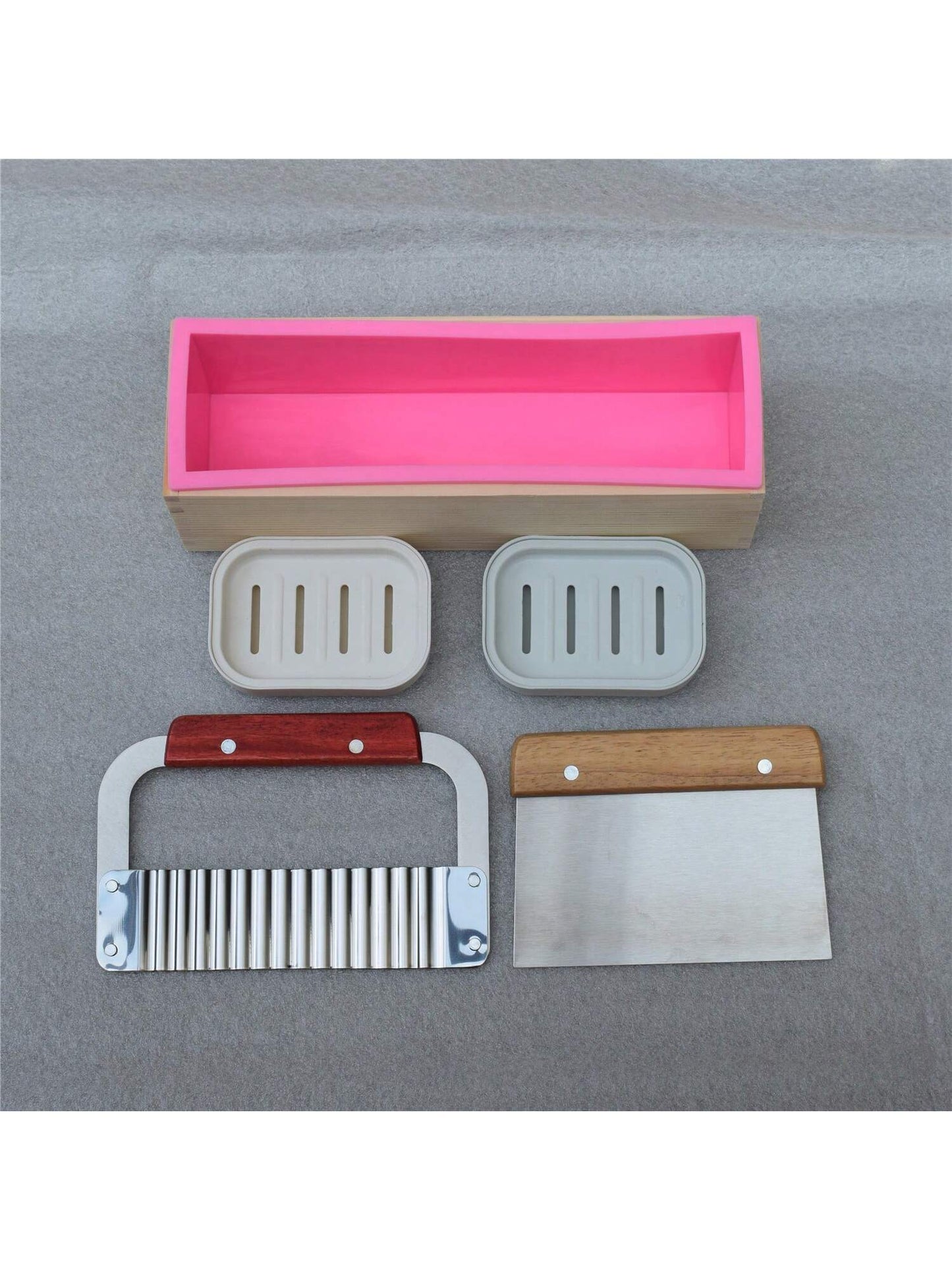 1 Set 44oz Silicone Handmade Soap Making Kit, Includes Silicone Molds, Wooden Box, Stainless Steel Wavy And Straight Cutting Tools And Other Accessories, Suitable For Making Handmade Soap, Plaster, Ca