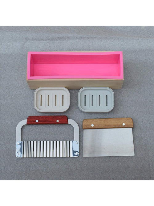 1 Set 44oz Silicone Handmade Soap Making Kit, Includes Silicone Molds, Wooden Box, Stainless Steel Wavy And Straight Cutting Tools And Other Accessories, Suitable For Making Handmade Soap, Plaster, Ca