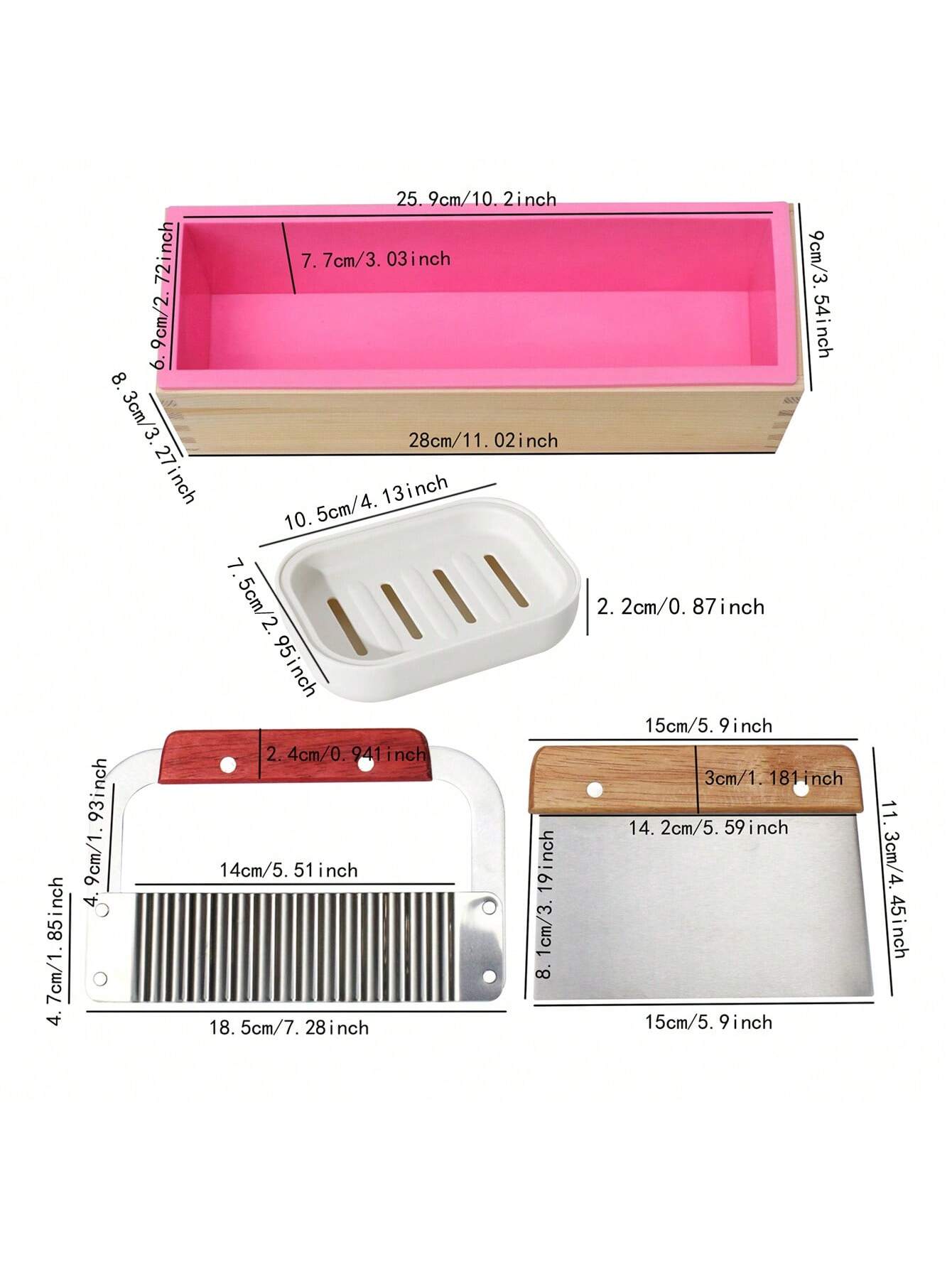 1 Set 44oz Silicone Handmade Soap Making Kit, Includes Silicone Molds, Wooden Box, Stainless Steel Wavy And Straight Cutting Tools And Other Accessories, Suitable For Making Handmade Soap, Plaster, Ca