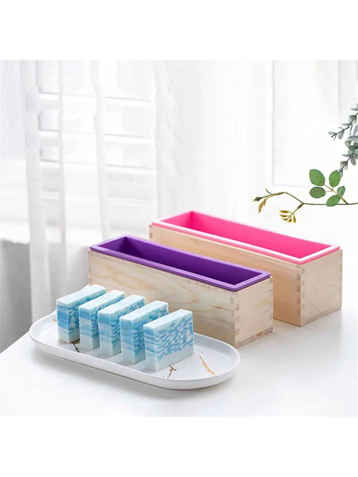 1 Set 44oz Silicone Handmade Soap Making Kit, Includes Silicone Molds, Wooden Box, Stainless Steel Wavy And Straight Cutting Tools And Other Accessories, Suitable For Making Handmade Soap, Plaster, Ca