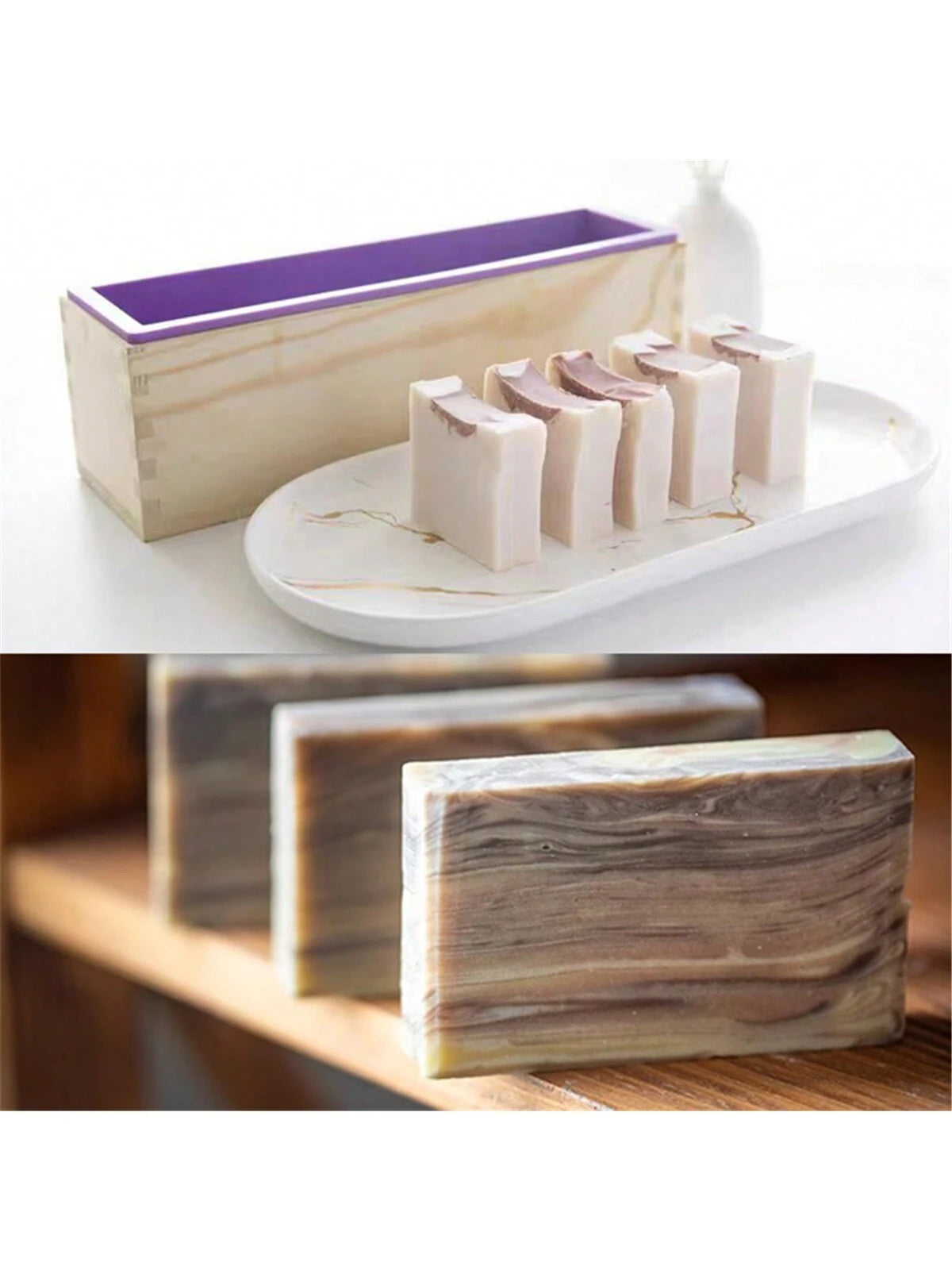 1 Set 44oz Silicone Handmade Soap Making Kit, Includes Silicone Molds, Wooden Box, Stainless Steel Wavy And Straight Cutting Tools And Other Accessories, Suitable For Making Handmade Soap, Plaster, Ca