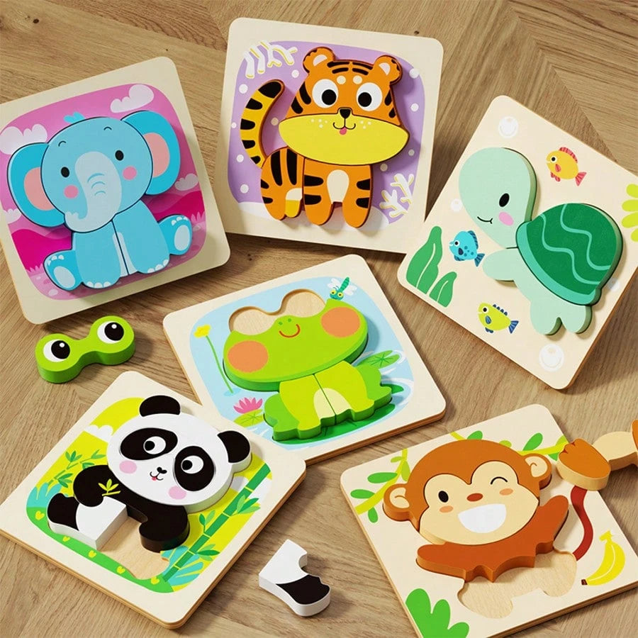 1 Set Animal-Shaped Progressive Puzzle Toy, Children's Animal Shape Color Recognition Learning Game, Cute Cartoon Image East-To Grasp Design Toy, Birthday Party Summer Easter Labor Mother's Day Childr