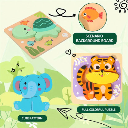 1 Set Animal-Shaped Progressive Puzzle Toy, Children's Animal Shape Color Recognition Learning Game, Cute Cartoon Image East-To Grasp Design Toy, Birthday Party Summer Easter Labor Mother's Day Childr