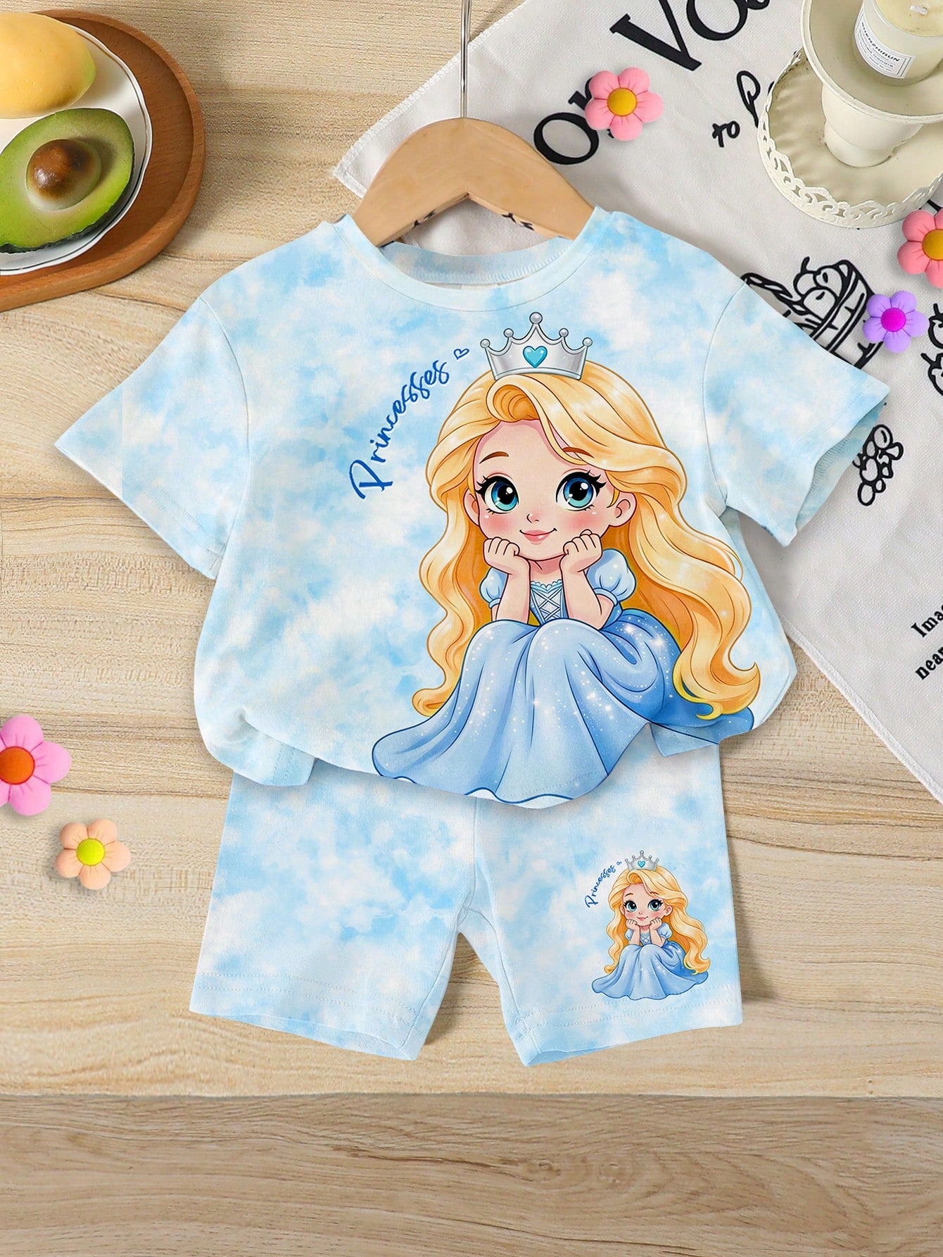 1 Set Baby Girl Casual Sweet Cartoon Print T-Shirt And Shorts