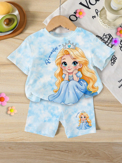 1 Set Baby Girl Casual Sweet Cartoon Print T-Shirt And Shorts