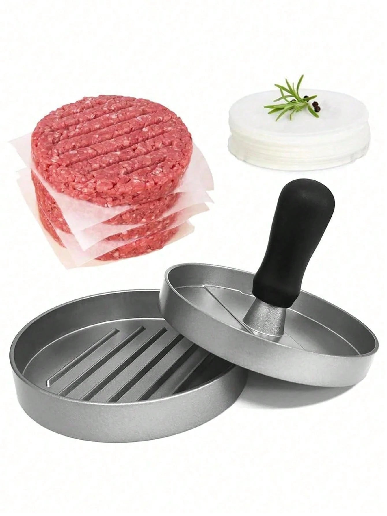 1 Set Burger Press With 100 Pcs Non-Stick Papers- Hamburger Patty Maker, Kitchen Tool For Party Family Gathering