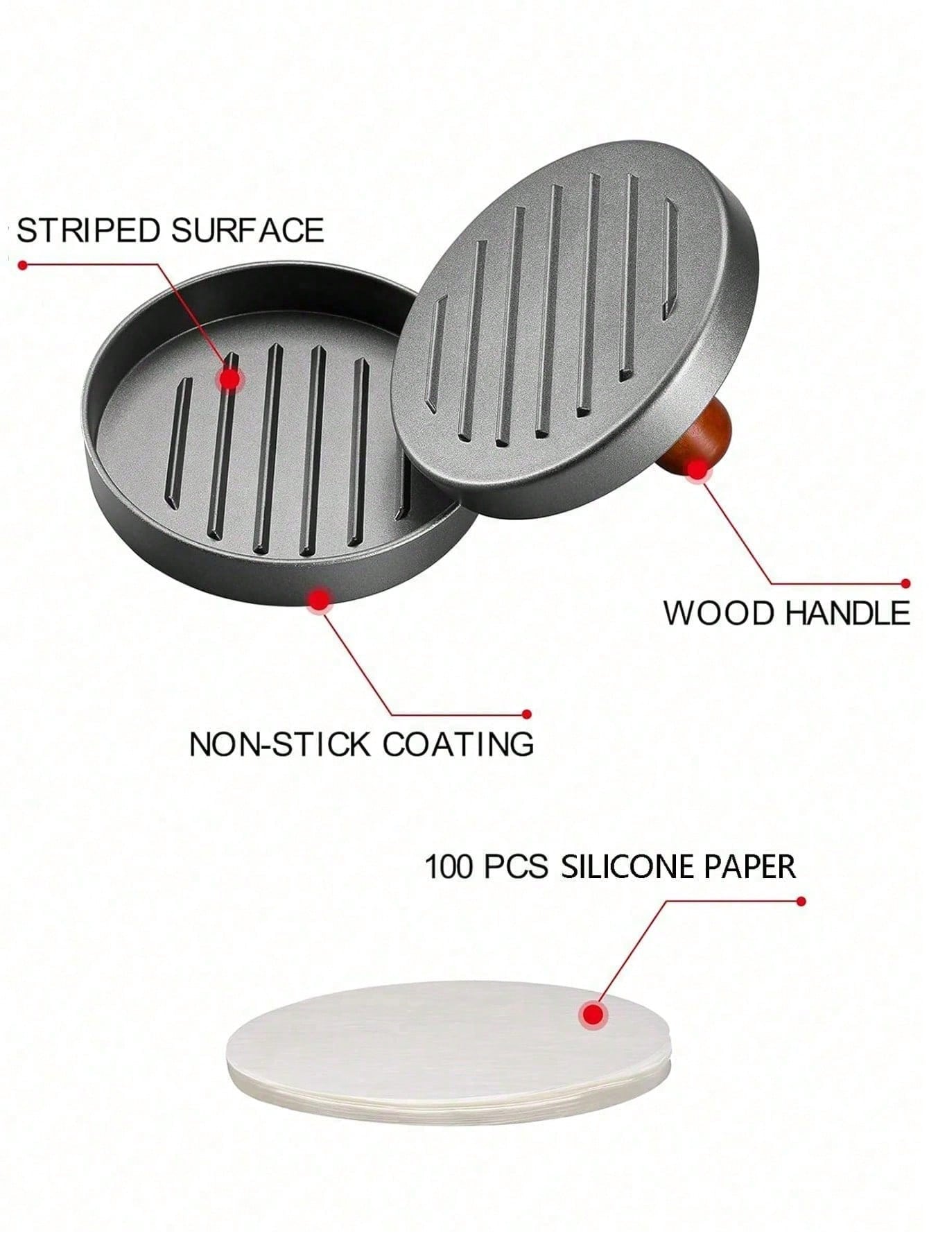1 Set Burger Press With 100 Pcs Non-Stick Papers- Hamburger Patty Maker, Kitchen Tool For Party Family Gathering