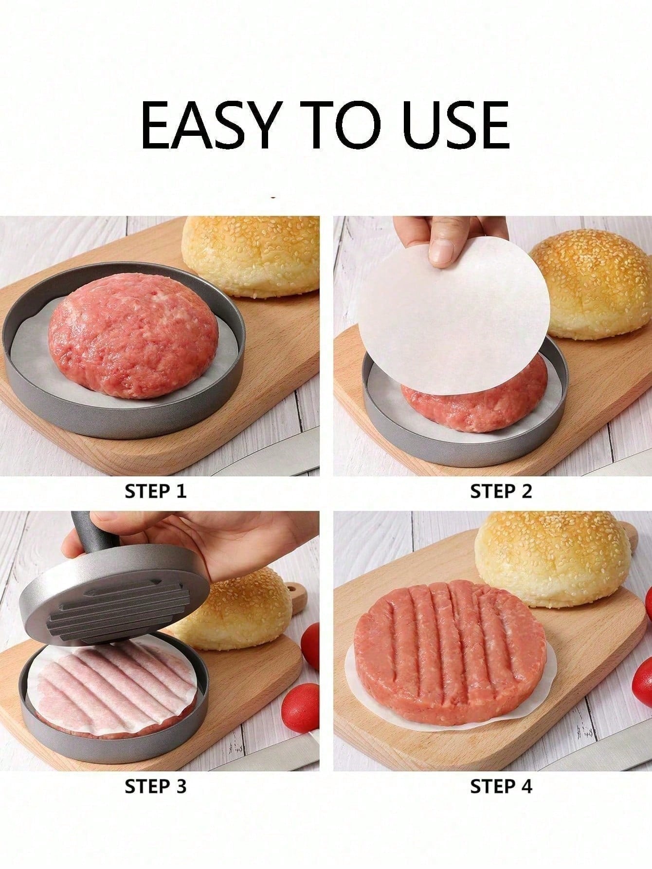1 Set Burger Press With 100 Pcs Non-Stick Papers- Hamburger Patty Maker, Kitchen Tool For Party Family Gathering