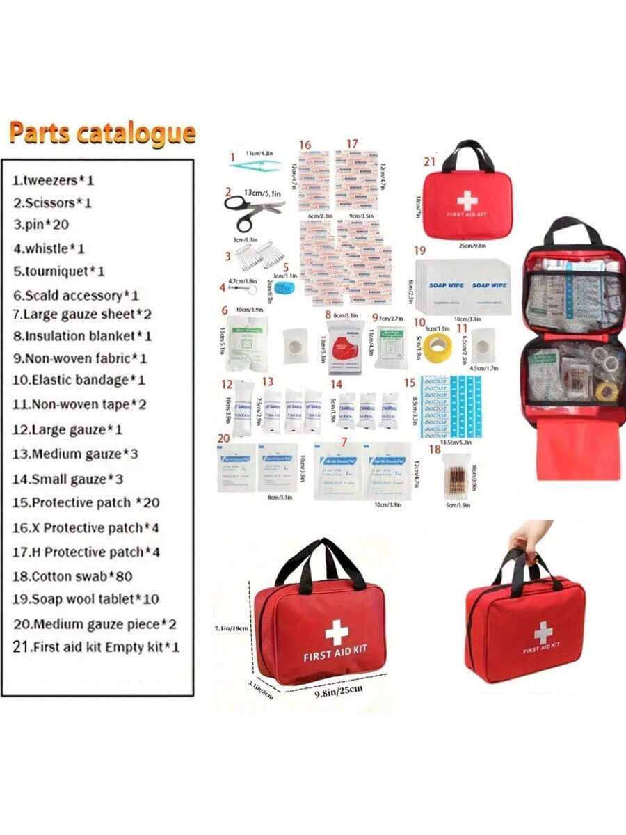 1 Set Medical Emergency First Aid Kit, Outdoor Sports Earthquake Fire Rescue Medical Bag, Portable Handbag For Basic Emergency First Aid Treatment, Suitable For Home, Travel And Camping For Emergency