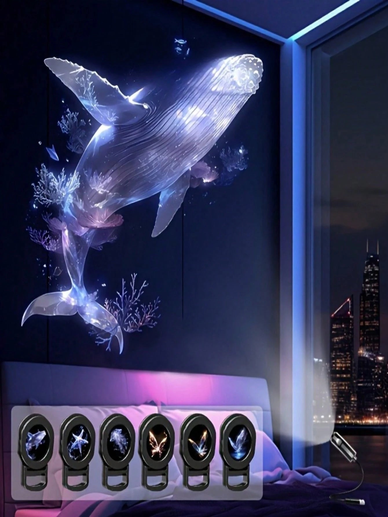 1 Set Mini USB Ocean Projection Lamp, LED Butterfly Projection Light, Including Whale/Jellyfish, Starfish, Butterfly Patterns, Starry Sky Projection Lamp, 360° Adjustable LED Ceiling Decor Light, Suit