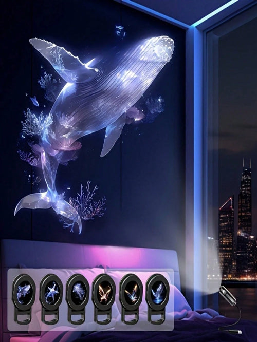 1 Set Mini USB Ocean Projection Lamp, LED Butterfly Projection Light, Including Whale/Jellyfish, Starfish, Butterfly Patterns, Starry Sky Projection Lamp, 360° Adjustable LED Ceiling Decor Light, Suit
