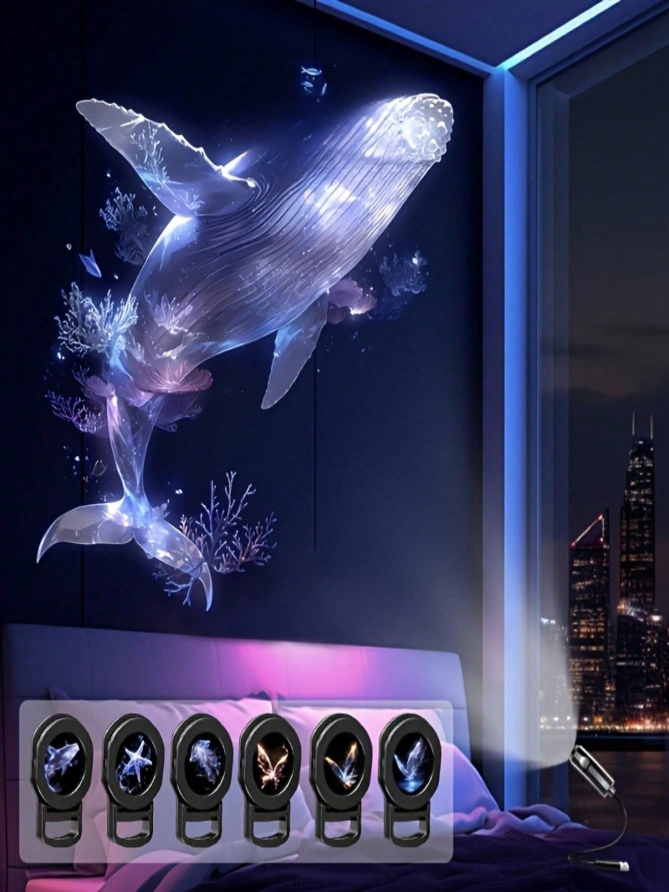 1 Set Mini USB Ocean Projection Lamp, LED Butterfly Projection Light, Including Whale/Jellyfish, Starfish, Butterfly Patterns, Starry Sky Projection Lamp, 360° Adjustable LED Ceiling Decor Light, Suit